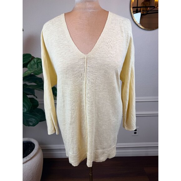 Eileen Fisher Organic Linen/Cotton Slub Knit Sweater – Soft Yellow – Size Large - Picture 3 of 15